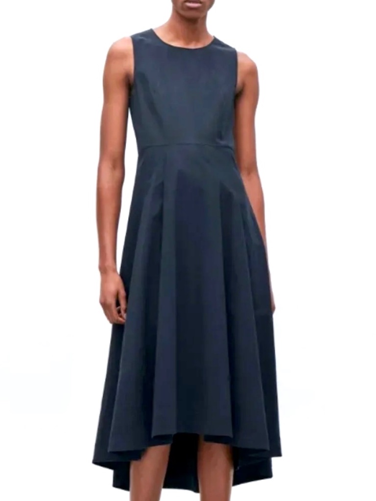 Cos Dark Navy Cotton Poplin High-Low Sleeveless Midi Dress - 2